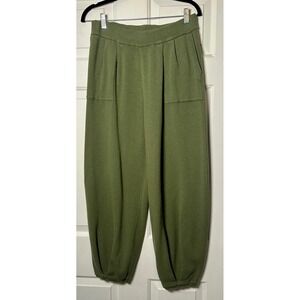 Sage + Stone Olive Green Knit Pleated Pocket Jogger Balloon Pants Women Size L